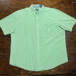 Chaps Mens Easy Care XXL Button Down Shirt Green Plaid Short Sleeve Casual Work